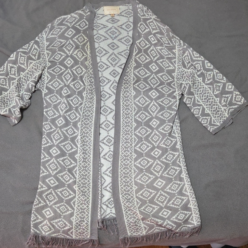 Skies Are Blue Gray and Cream Knit Cardigan